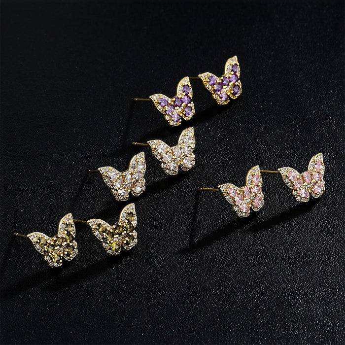 New Fashion Versatile Zircon Butterfly Earrings Stud Earrings
