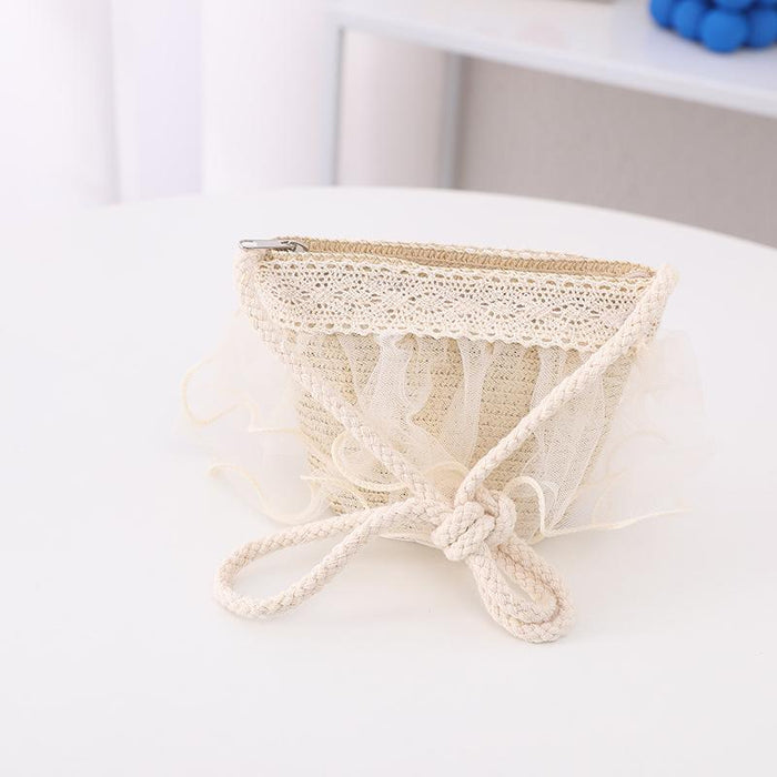 Summer Children's Lace Bow Grass Bucket Hat Bag Set