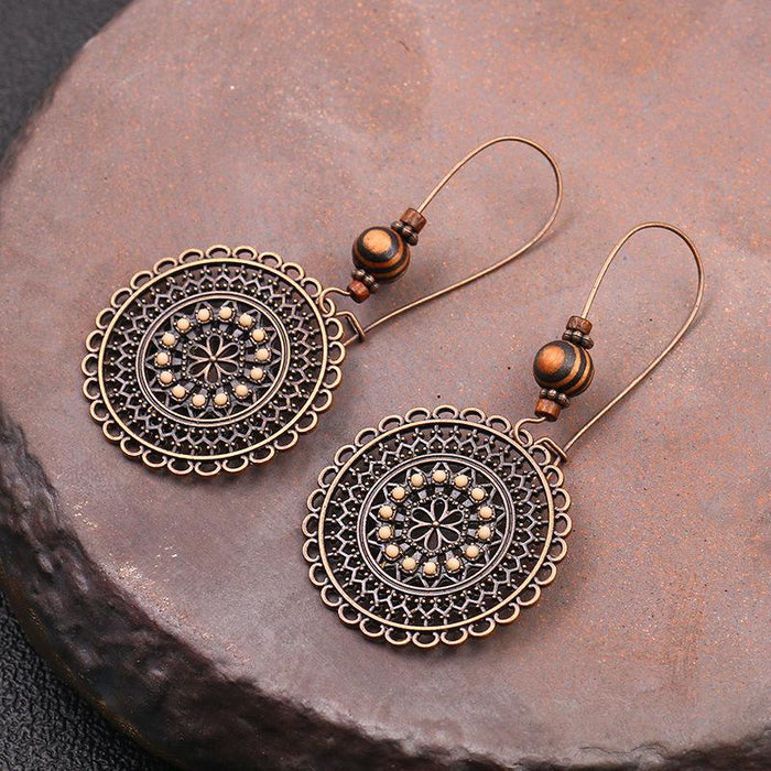 Retro Fashion Round Flower Rhinestone National Style Earrings