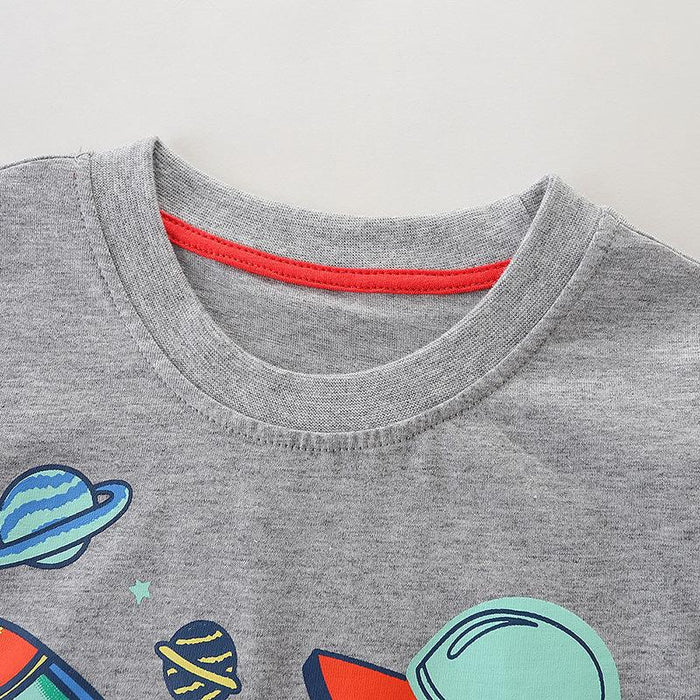 Knitted cotton short sleeve T-shirt cartoon round neck