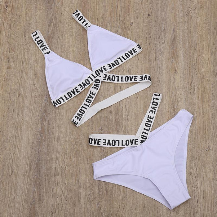 Sexy Tape Printed Split Bikini
