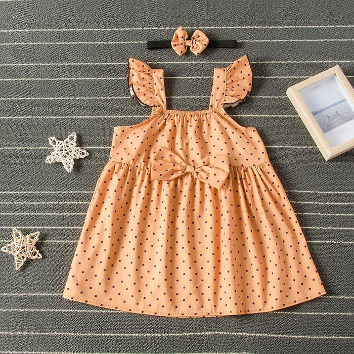 Girls' skirt orange suspender dot dress