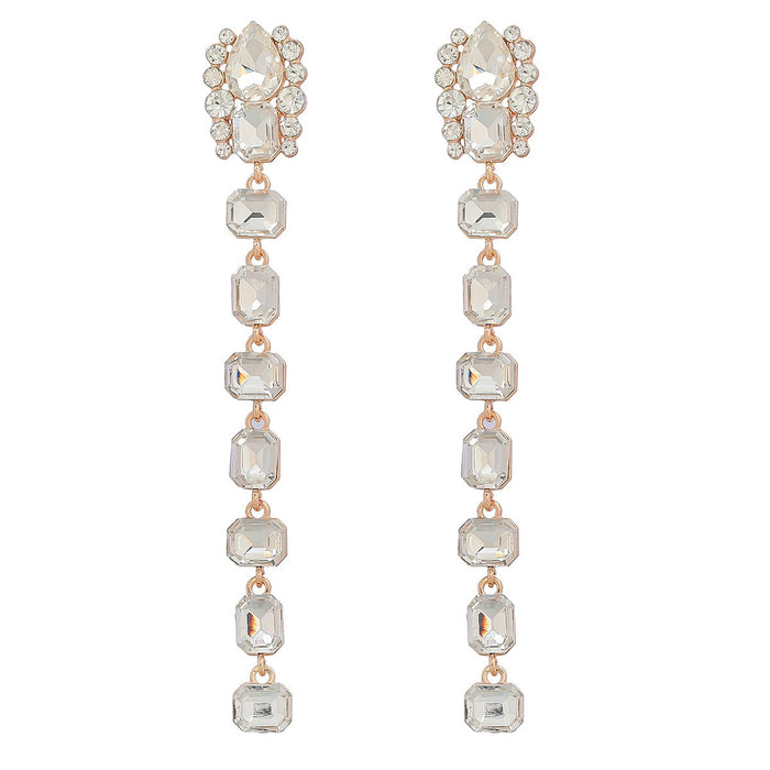 Alloy Geometric Glass Rhinestone Long Drop Earrings