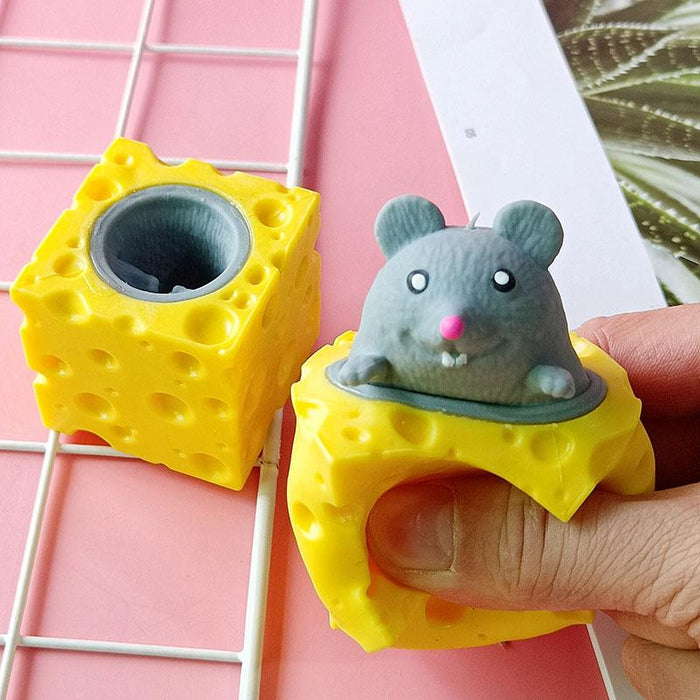 Pop Up Funny Mouse And Cheese Block Squeeze Anti-stress Toy