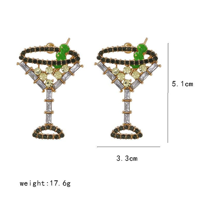 New Style Personalized Wine Cup Shape Earrings Accessories Inlaid Rhinestone