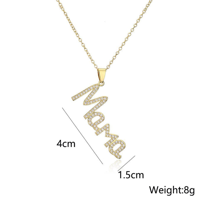 New Mother's Day Gift Gold Color Zircon Mom Pendant Necklace