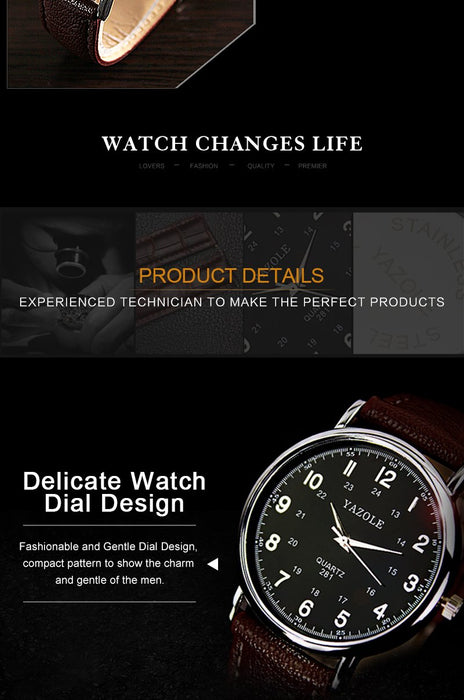 Yazole Watch Vintag Quartz Business Fashion Unique Leisure Leather Watch