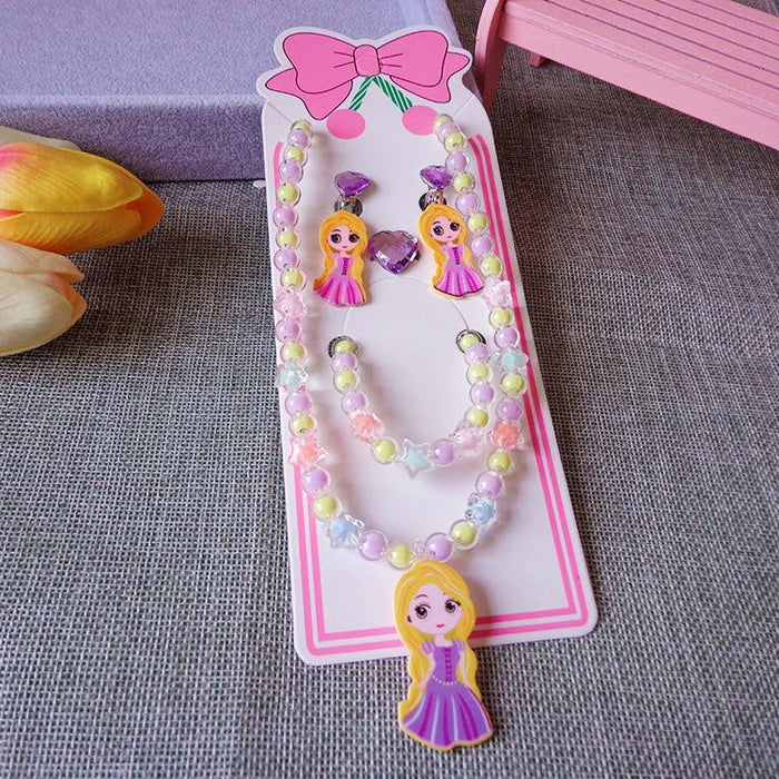 Children's Jewelry Cartoon Princess Sweater Chain Necklace Bracelet Set