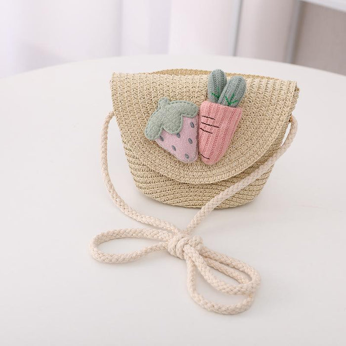 Cute Strawberry Radish Children's Wavy Straw Hat Bag Set