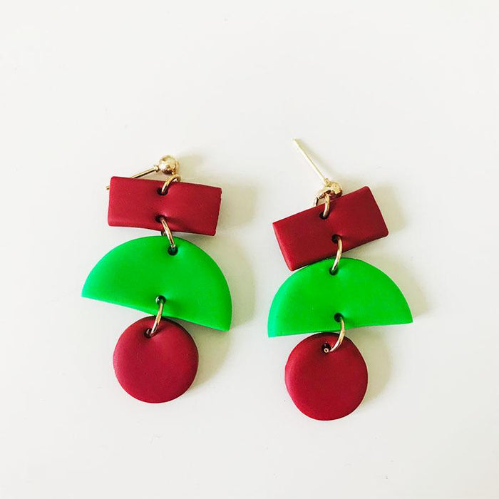Green Handmade DIY Soft Clay Geometric Flower Earrings