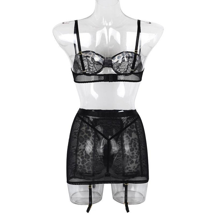 Women's Sexy Leopard Print Lace Skirt Underwear Set