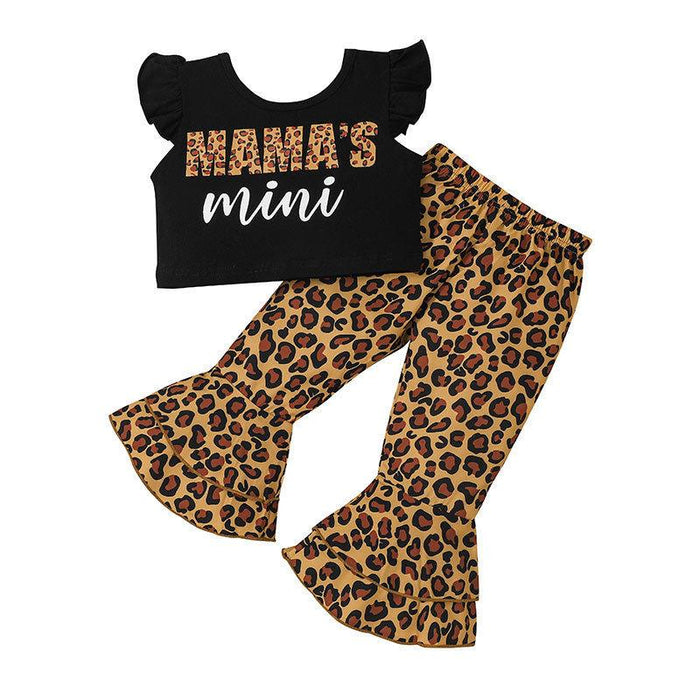 Letter flying sleeve vest leopard print two piece set