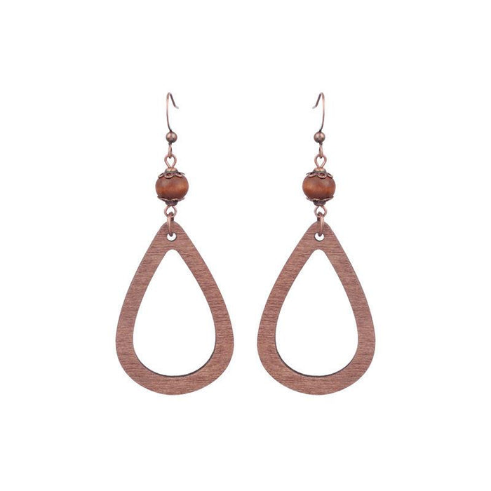 Tassel Vintage Wooden Beads Woven Geometric Hollow Earrings Jewelry