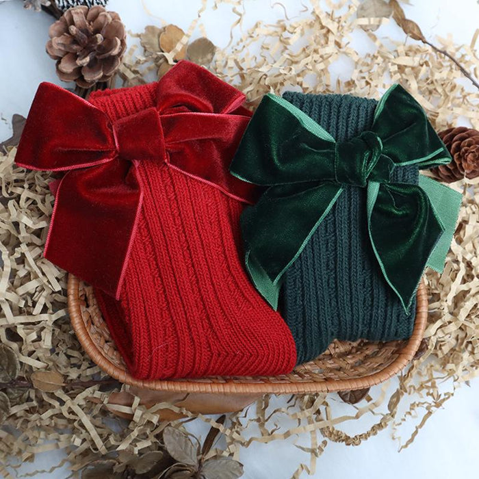 Winter Kids Knee High Big Bow Christmas Socks