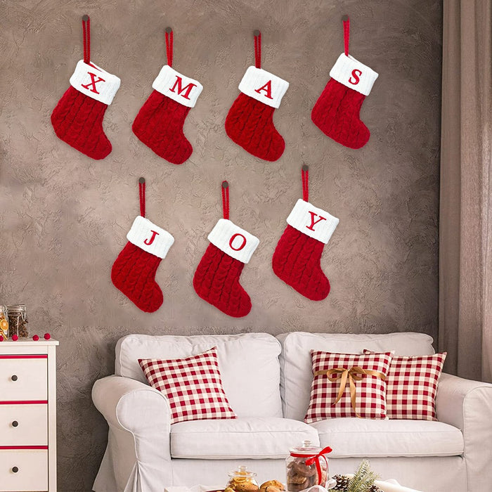 Christmas Socks Knitting Red Snowflake Alphabet Letters Decoration