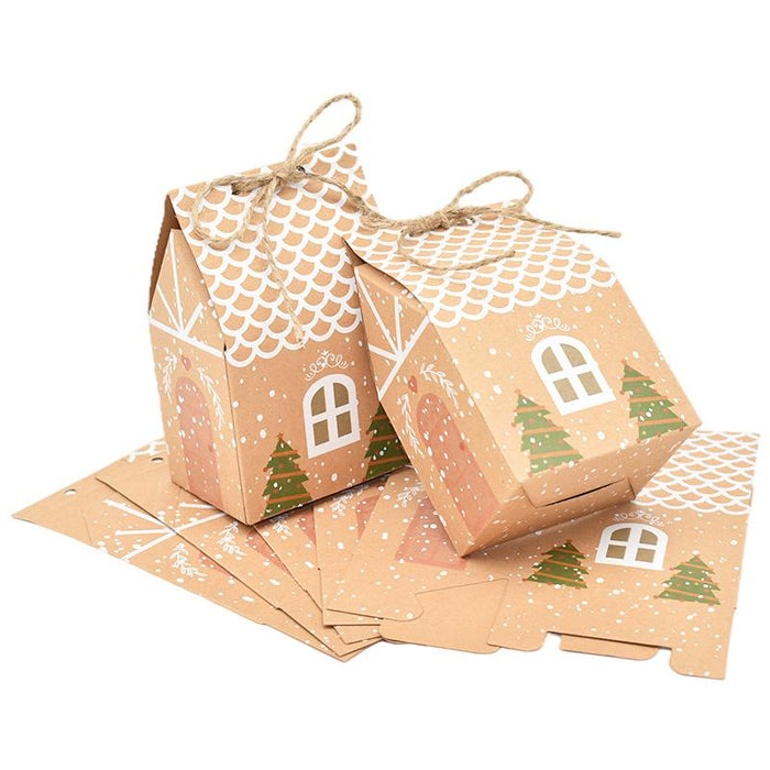 50pcs Christmas House Shape Candy Box Gift Bags