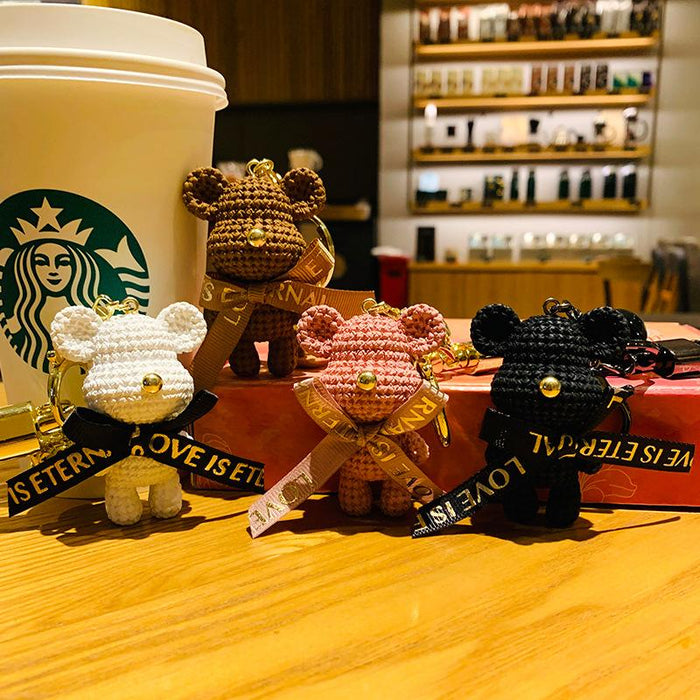 Cartoon Resin Woolen Bear Doll Car Keychain