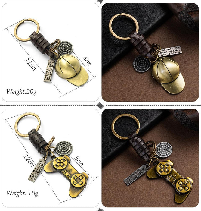 Vintage punk style leather metal key chain creative small gift hand woven car key chain pendant