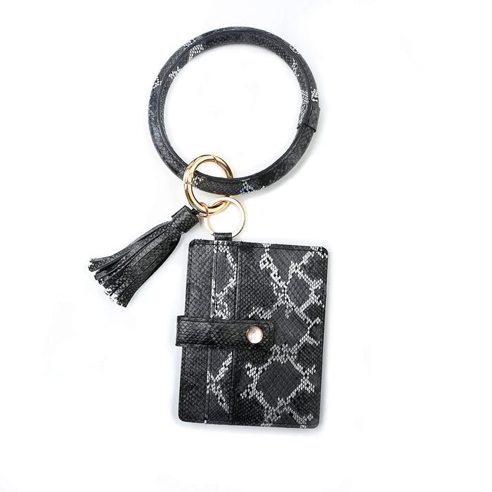 Wrist PU Leather Card Bag Key Chain Coin Purse Pendant
