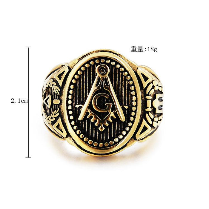 Gold Freemasonry Member Men's Titanium Steel Ring