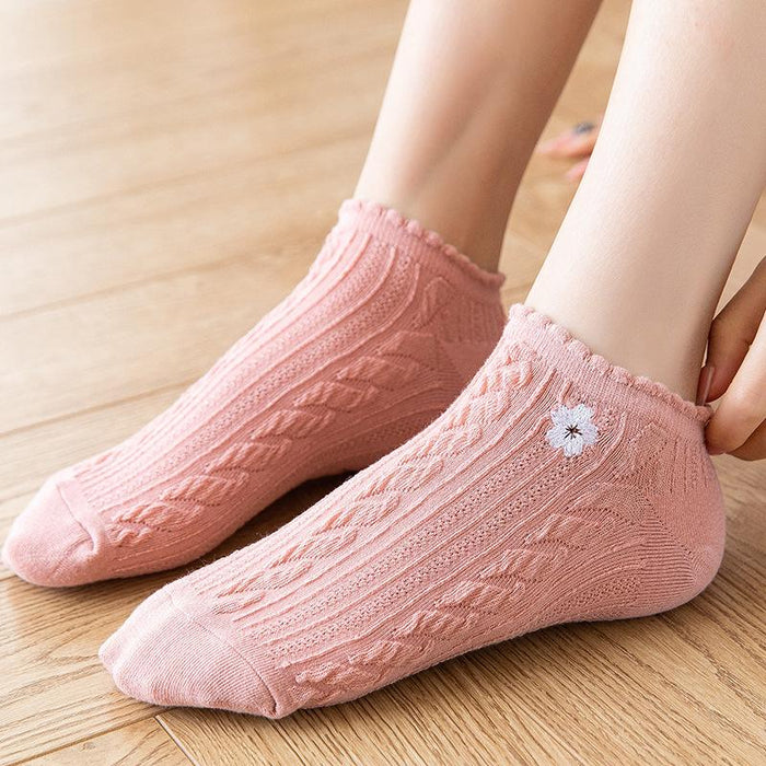 Summer Thin Cotton Socks Embroidered Shallow Striped Socks