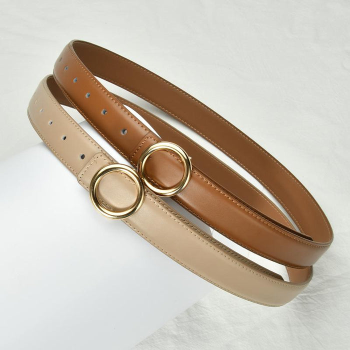 New Simple Round Buckle Leather Belt Jeans Accessories