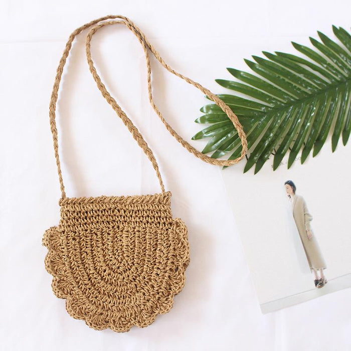 Summer Straw Solid Color Oval Zipper Crossbody Bag