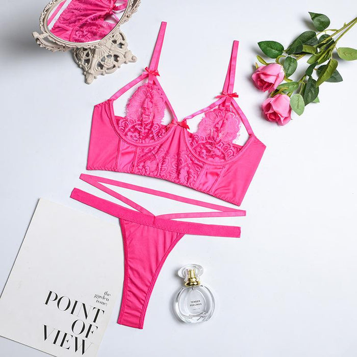 Women's Eyelashes Lace Underwear Sexy Stitching Lingerie Set