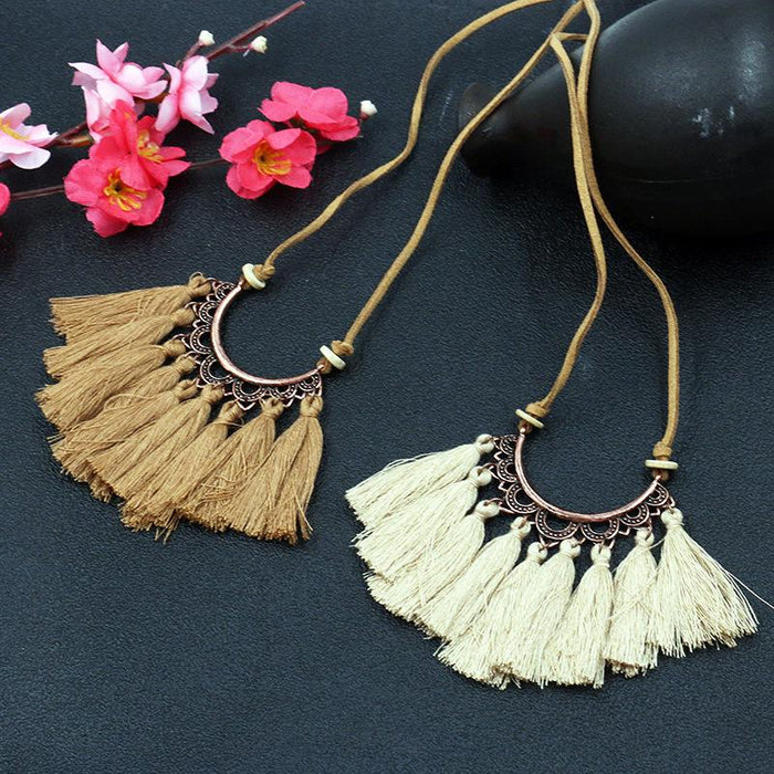 Women's Popular Creative Flower Retro Tassel Necklace