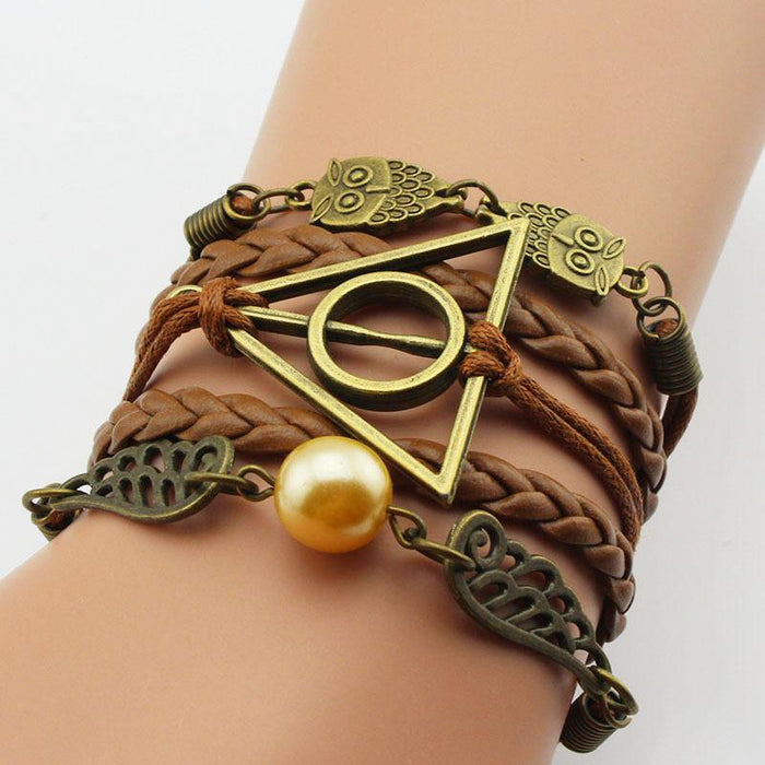 60Pcs Vintage Owl Wings Leather Rope Bracelet