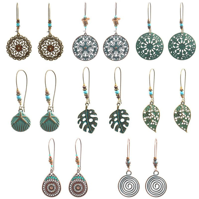 Women's Boho Vintage Bronze Metal Engraved Earrings
