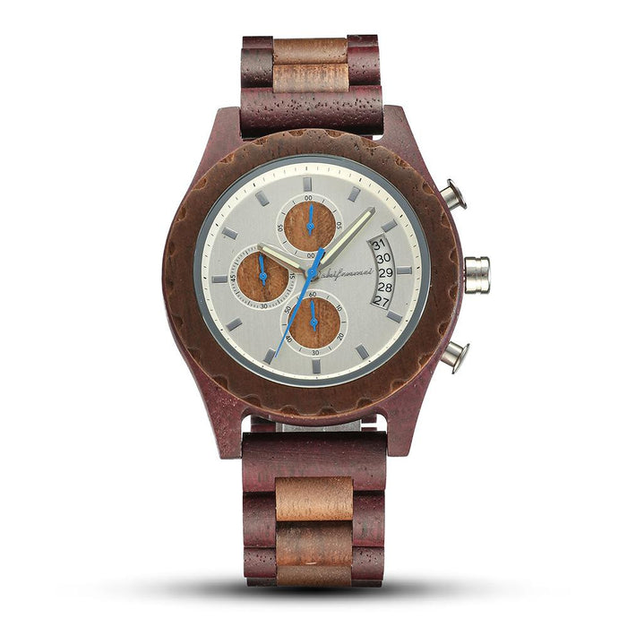 2022 New Three Eye Six Needle Men's Fashion Wood Quartz Watch