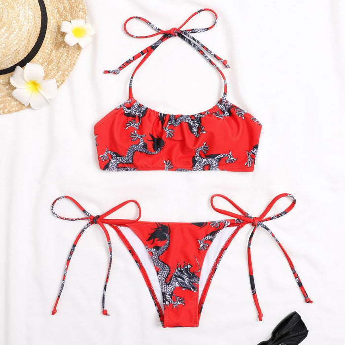 Sexy Printed Lace Up Split Women's Bikini