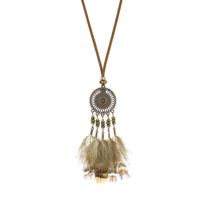 Women's Vintage Hollow Round Feather Necklace
