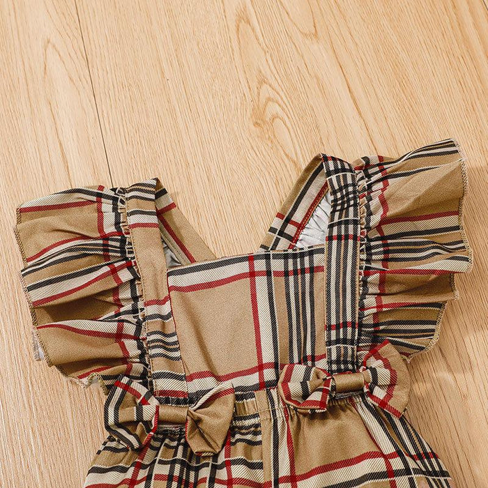 Baby Summer Plaid Headband Jumpsuit Set