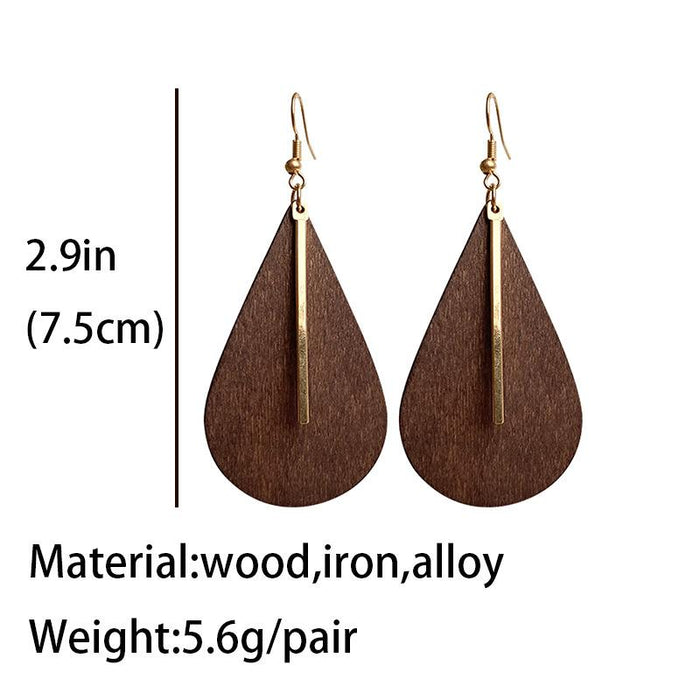 Minimalist Wooden Gold Boho Women's Earrings