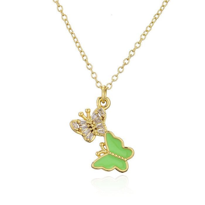 Fashion Personality Two Butterfly Pendant Zircon Gold Color Necklace