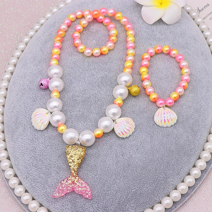 Children's Beauty Fishtail Pearl Necklace Bracelet Ring Earring Set