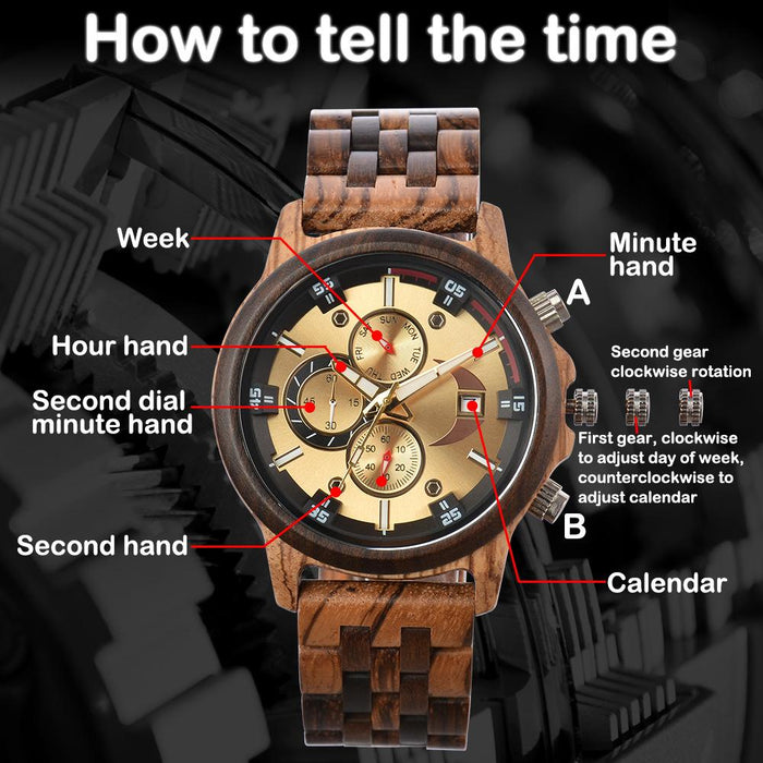 New Men's Business Multifunctional Luminous Wooden Quartz Watch