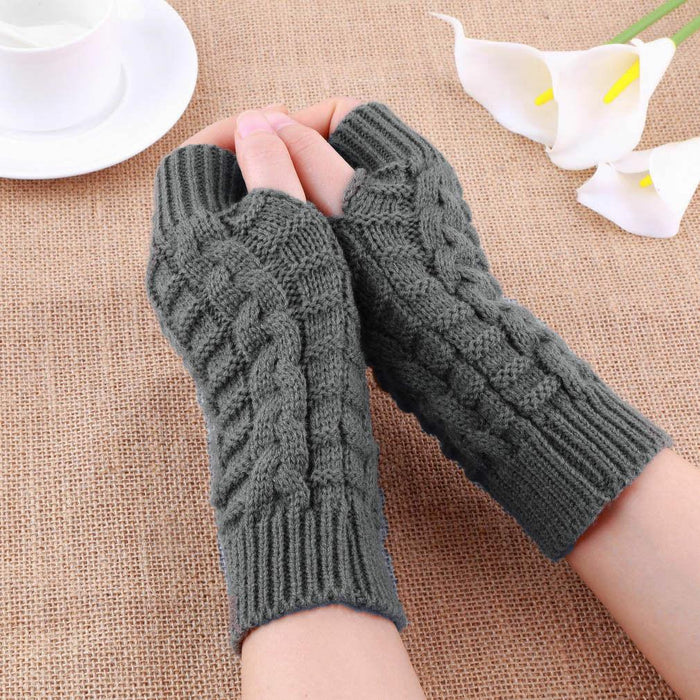 Half Finger Gloves for Women Winter Soft Warm Wool Knitting Arm Gloves
