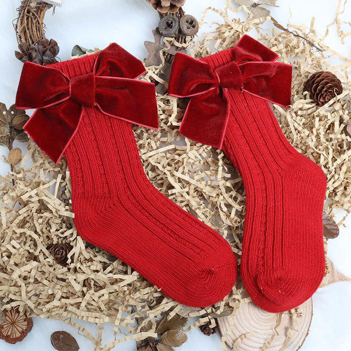 Winter Kids Knee High Big Bow Christmas Socks