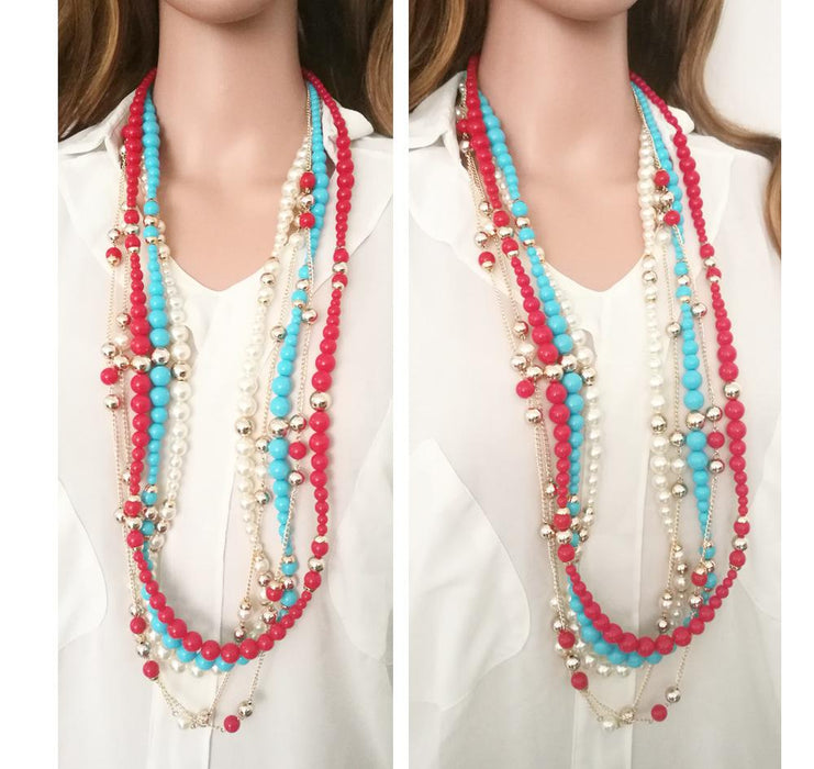 Women's Simple Pearl Necklace Tassel Sweater Chain Necklace