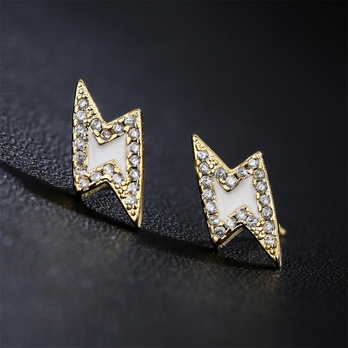 Popular oil dripping gold color zircon lightning Earrings