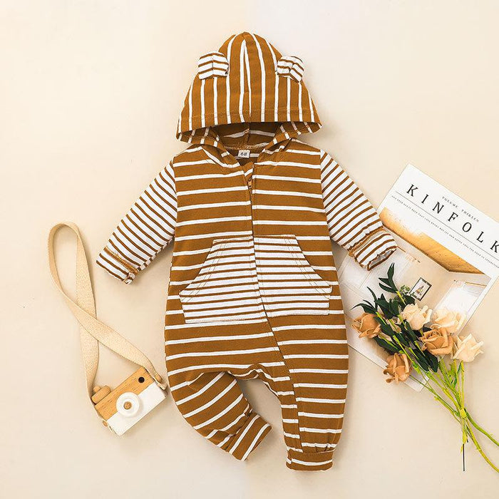 Baby Striped Khaki Hooded Bodysuit