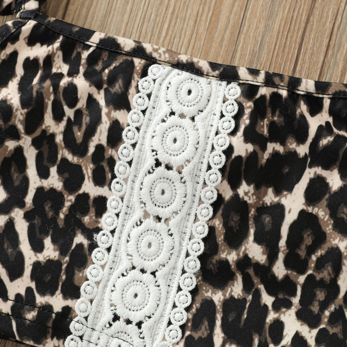 Leopard corduroy small fly sleeve two piece set