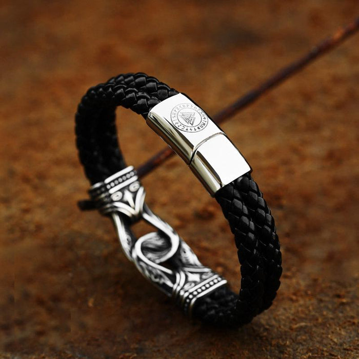 Titanium steel fashion carved Leather Bracelet Viking men's Bracelet