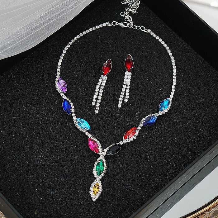 New Dress Accessories Rhinestone Necklace Earrings Two Piece Set