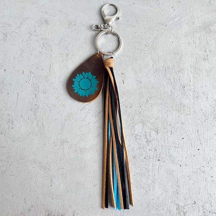 Leather Key Chain textured leather tassel pendant key ring