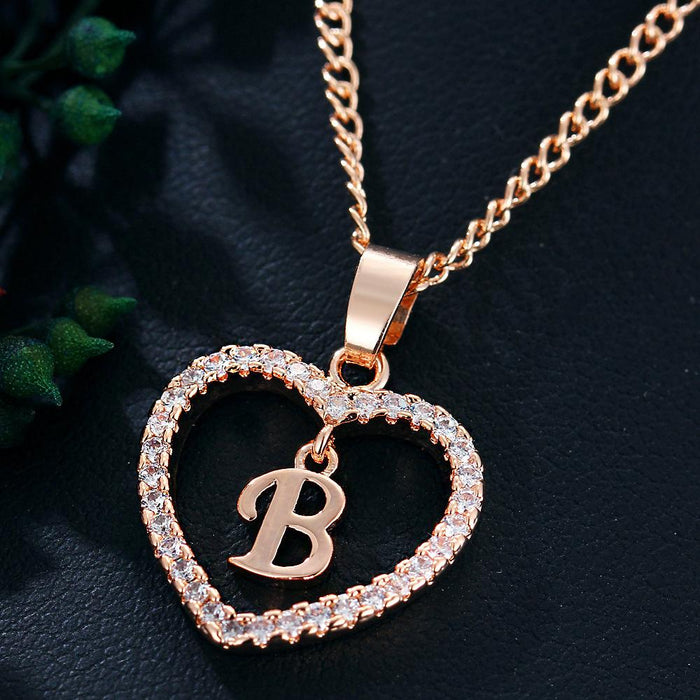 Womens Initials Heart Pendant 26 Letters Necklace