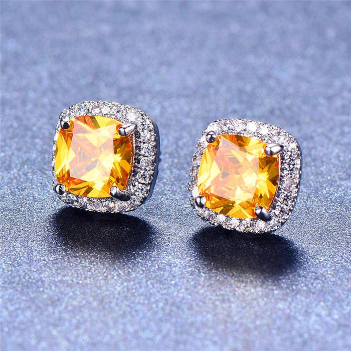 Yellow Pink Zircon Earrings Fashion Wedding Jewelry